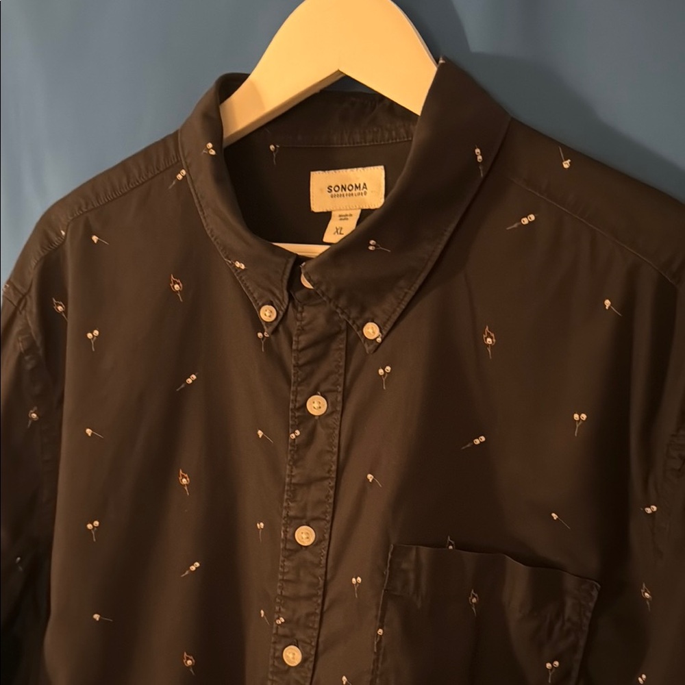Men S’mores Roasting Campfire Marshmallows Pattern Shirt by Sonoma
